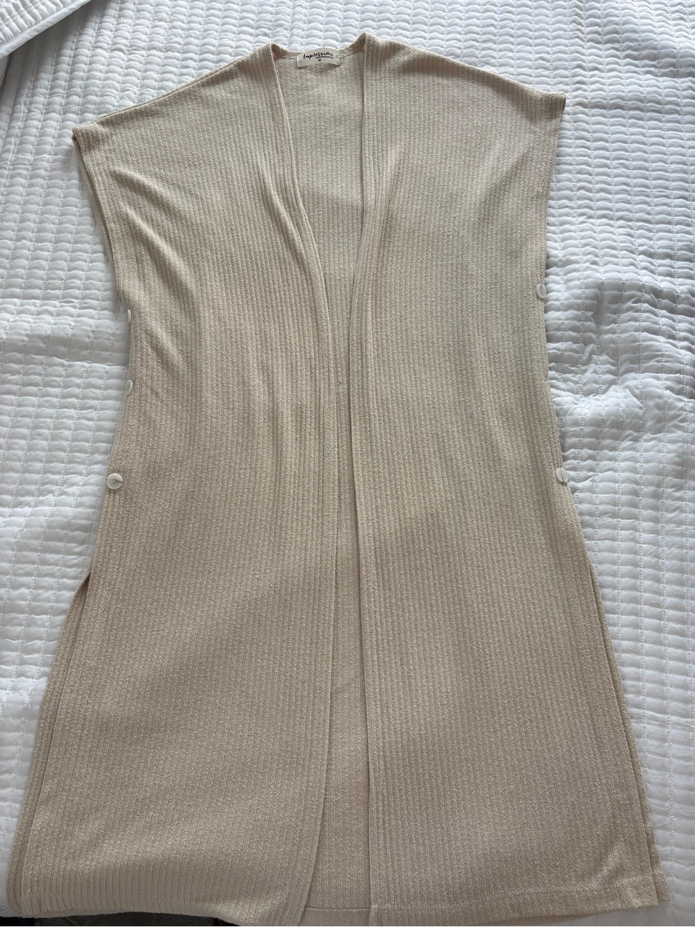 Impressions Cream Ribbed Midi Dress with Side Buttons - Picture 2 of 3